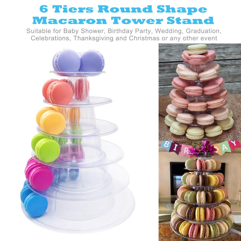 Ufurty 6 Tiers Round Macaron Tower Stand Plastic Transparent Cake Stand Macaron Display Rack Desserts Cupcake Holder Platter for Baby Shower, Birthday Party, Wedding, Party Decor - Image 2